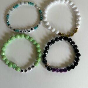 Mama Beaded Bracelet Set - Black, White, Green, Purple